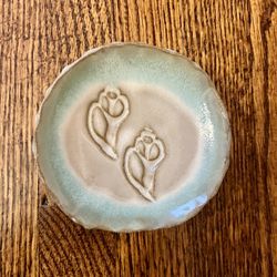 Erik Hertz Rare Turquoise and Tan Trinket Dish Shell Imprint 3.5”