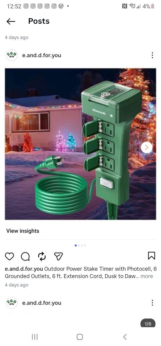 Outdoor Power Stake Timer with Photocell, 6 Grounded Outlets, 6 ft. Extension Cord, Dusk to Dawn Timer for Garden Lights