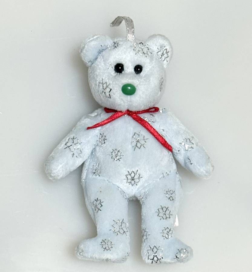 Collectible Ty Jingle Beanies Baby Flaky The Bear Christmas Ornament Plush Toy