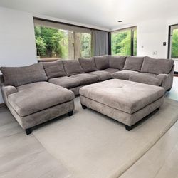 Gray Modern Rockway 68” by 160” by 99” 4pc Sectional Sofa with LAF Chaise & Ottoman by Arhaus