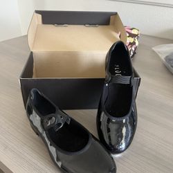 LEO'S DANCEWEAR LS3312L  JAZZ TAP BLACK PATENT LEATHER SHOES Sz 4.5M