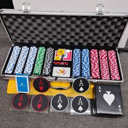 500-piece poker chip set in an aluminum carrying case & Protocol poker glass coaster set that comes in a themed Ace of Spades storage case.