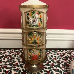 Vintage Twelve Days Of Christmas Pillar Candle With Stand 