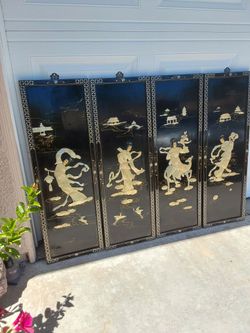 Set of 4 Chinese Black Lacquer Wall Panels