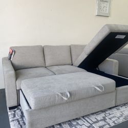 Coddle Aria Fabric Sleeper Sofa with Bed Reversible Chaise and Storage