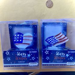2 Patriotic Glass Ornaments - American Flag Decoration 