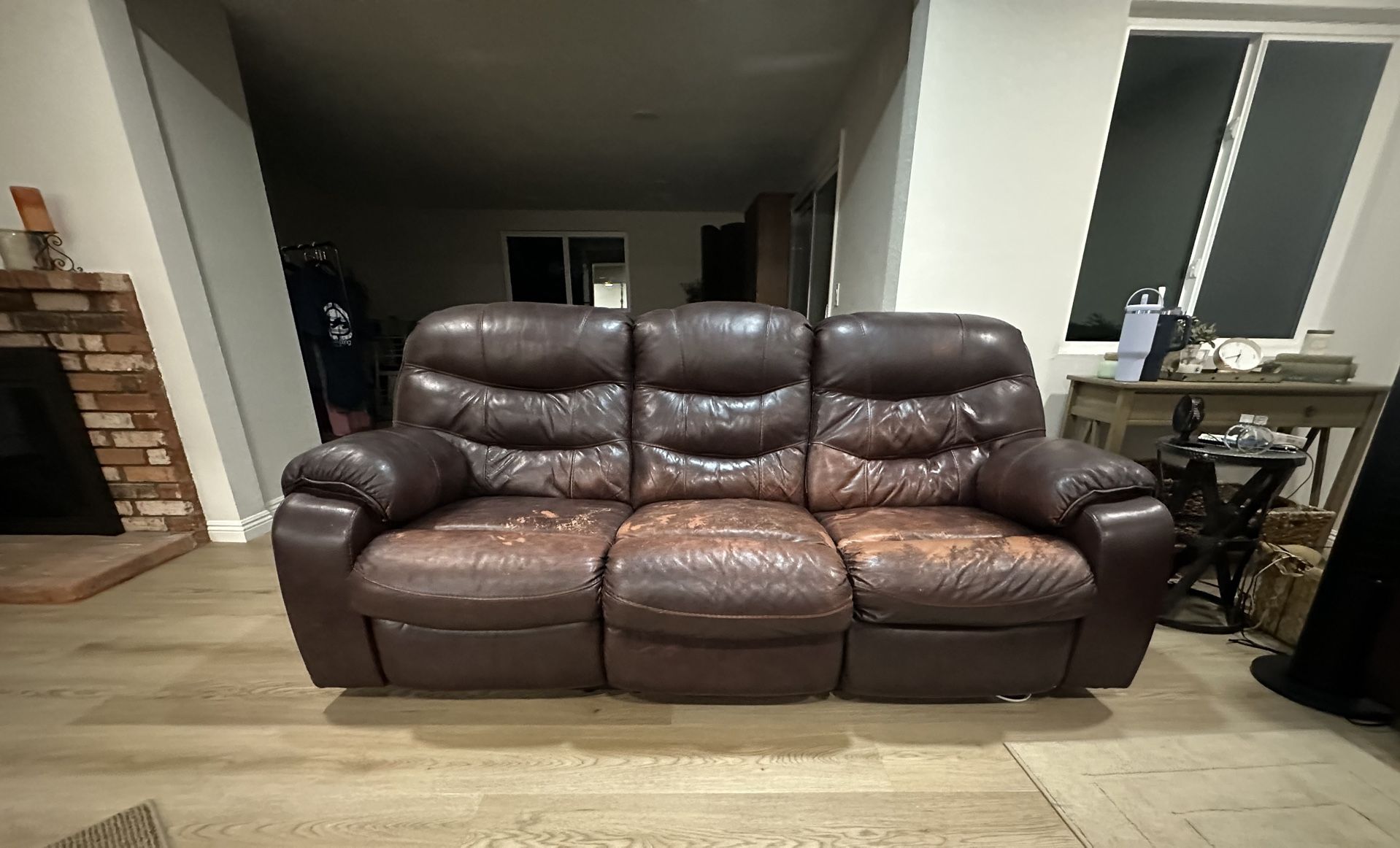 ***FREE***Leather Power Reclining Couch and Love Seat with Console 