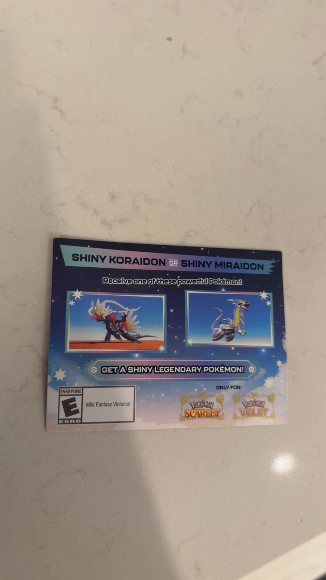 Shiny Koraidon/Moraidon code card