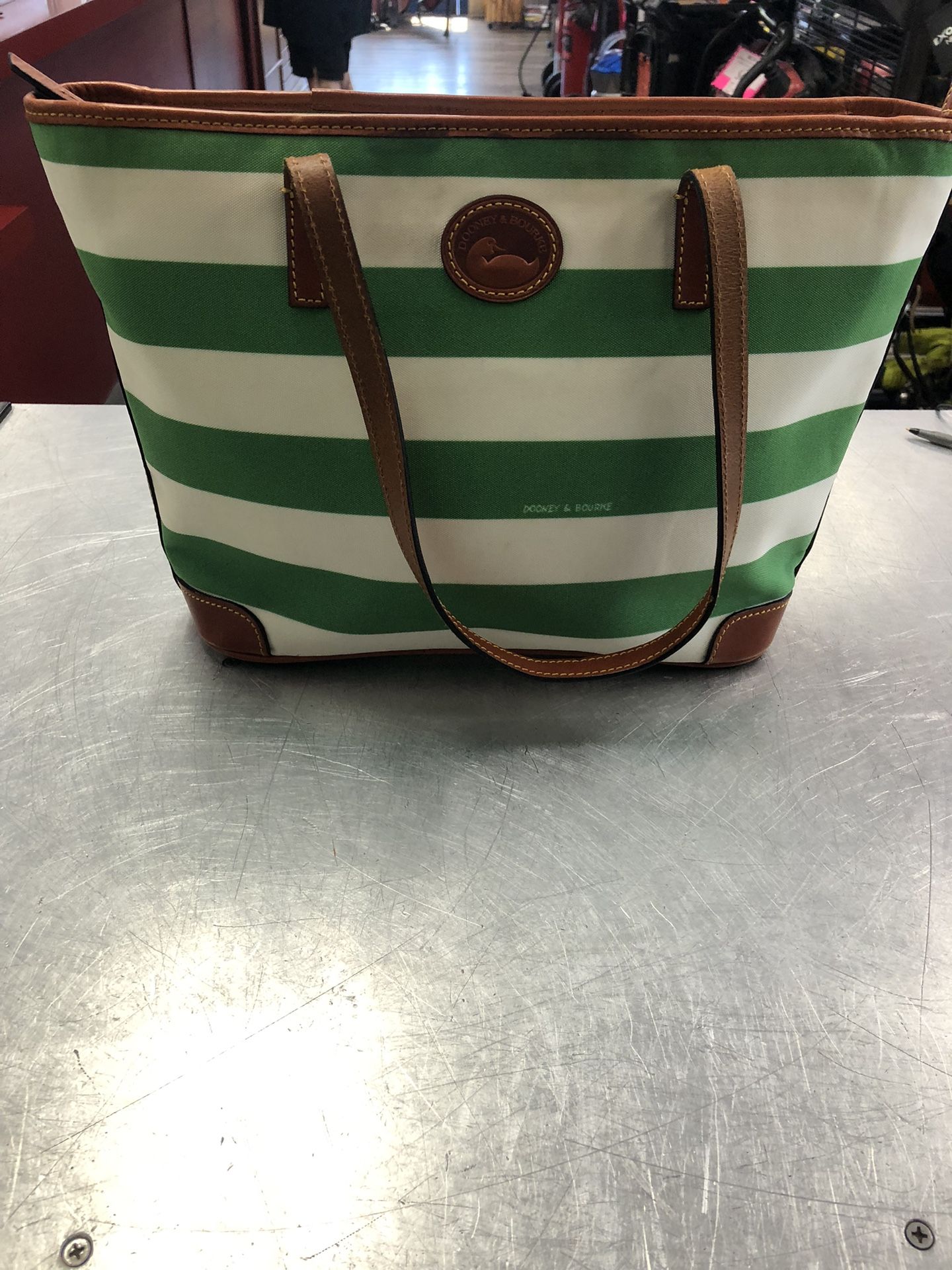 96091 Dooney And Bourke Green And White Canvas Tote 576917