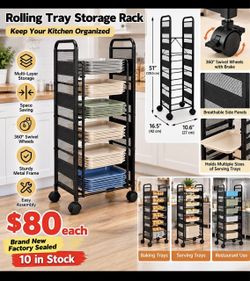 Rolling Tray Storage Rack Black Metal