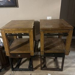 Wood And Metal Sturdy End Tables Set