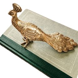 Vintage Brass Peacock Bird Figure Home Decor Tabletop Vignette Antique Gold Finish Eclectic Boho Mod