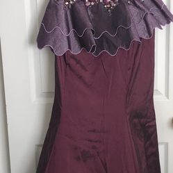 Royal Purple Evening Gown With Long Shawl