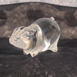 Vintage Wedgwood Clear Art Glass Pig Paperweight Signed England Hand Blown 
