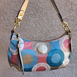 Rare Authentic Coach Purse, Clean, Pink Cream Blue Gold
