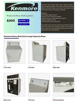 Kenmore Top-Load Washing Machine & Kenmore Heavy Duty Extra Large Capacity Dryer
