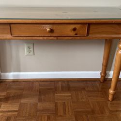 Oak Sofa/Console Table with Beveled Glass Top