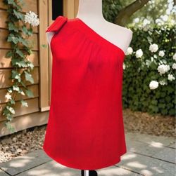 Red One-Shoulder Top with Bow Detail