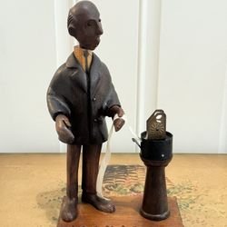 Vintage 60’s Italian Hand Carved Wood “Stock Broker”