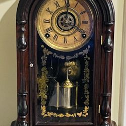 Antique 1865 E Ingraham 8 Day Bell Chime Parlor Deco Kitchen Clock w/ Alarm