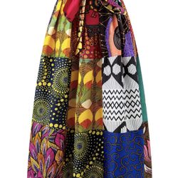 African Ankara Print Maxi Dress with Random Print