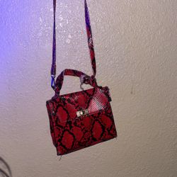 Red Snakeskin Print Purse