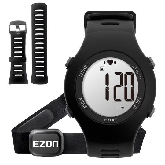 EZON Heart Rate Monitor Chest Strap and Digital Watch T037,5ATM Waterproof Fitness Tracker with HRM,Calories Burned,Stopwatch and Hourly Chime (Watch
