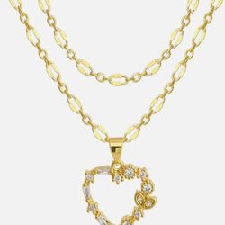 Double Gold Necklace with Heart/Flower