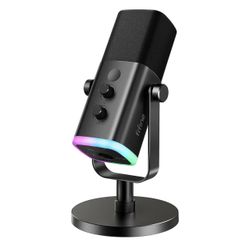 NEW-FIFINE USB/XLR Dynamic Microphone for Podcast Recording, PC Computer Gaming Streaming Mic with RGB Light, Mute Button, Headphones Jack, Desktop St