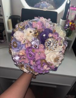 Purple and Cream Brooch quince Bouquet