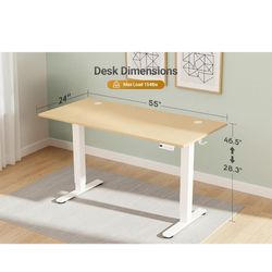New Seang Electric Height Adjustable Standing Desk, 55 x 24 Inch Sit-Stand Desk with T-Shaped Frame, 3 Memory Presets & Cable Management for Home Offi