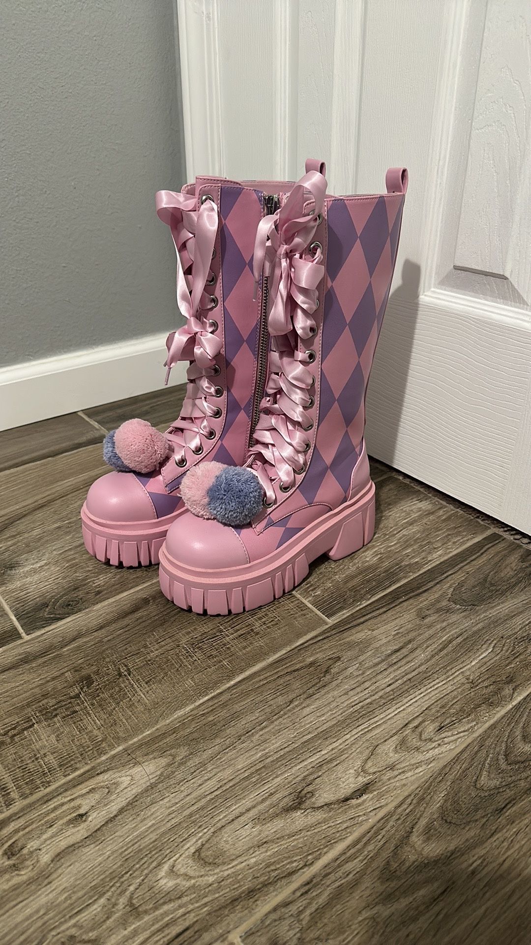 Sugar Thrillz Pink And Purple Lace Up Platform Boots With Chunky Platform