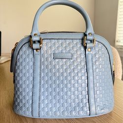 Authentic Gucci GG   Microguccissima Light Blue Dome Satchel Top Handle