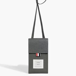 THOM BROWNE GRAY PEBBLED LEATHER POUCH