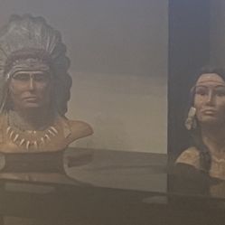Vintage Native American Chief & Maiden Bust Set - Matching Pair