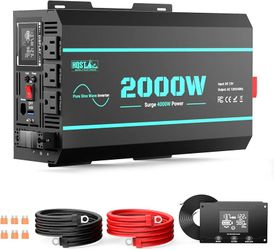 HQST 2000W Pure Sine Wave Inverter 12V DC to 110V AC Converter, w/ 4000W Peak, GFCI Protection, 3X AC Sockets, Hardwire Port, Remote, Solar Power Inve