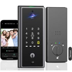 WiFi Door Lock with Camera- Video Doorbell, Deadbolt Smart Lock with RFID Fingerprint Keypad Code, Electronic Digital Biometric Keyless Entry Smart Lo