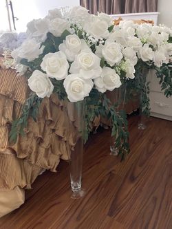 11 Extra Large Center Pieces With Glass Vase And Artificial Flowers 35”H “New Condition $50 Each Firm on Price