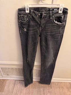 Miss Me Slim Jeans Size 31 – Charcoal Black Distressed Denim Y2K