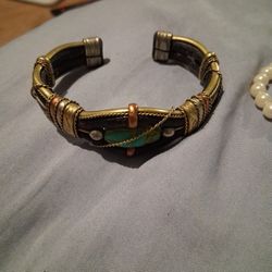 Men's Egyptian Leather Turquoise Vintage Brass Bracelet