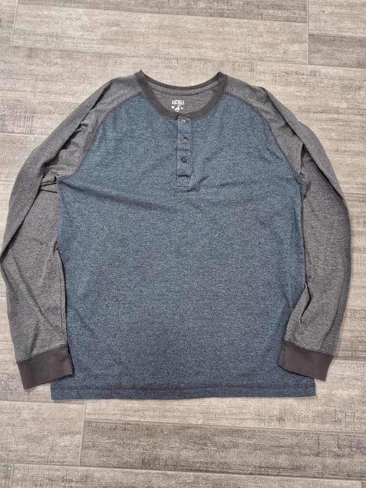 Redhead Brand Men's Henley Large Long Sleeve Shirt 3 Buttons 2 Tone Shirt
