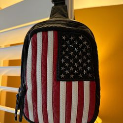 AD Trendy American Flag Faux Leather Chest Bag, Sling Backpack