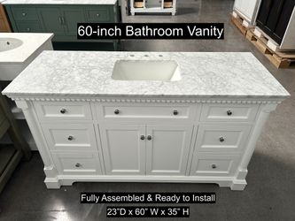 60" Bathroom Vanity with Carrara Marble Countertop & Solid Wood & Plywood Cabinet #3471