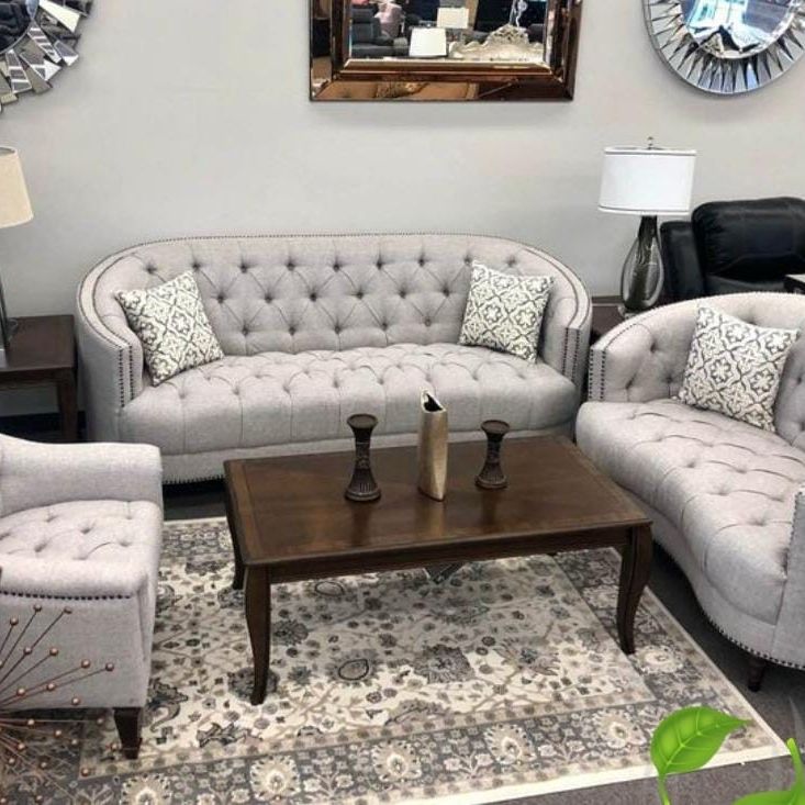 3 PIECE TUFTED GREY LIVING ROOM SET SOFA LOVESEAT AND CHAİRS  Avonlea