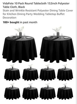 10 Pack Round Tablecloth 132inch Polyester Table Cloth, Black
