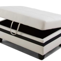 New Ottoman Storage Ottoman Bench Semi PU Synthetic Leather Footrest Footstool with Hinged Lid for Living Room, Bedroom, Entryway, White and Black-2