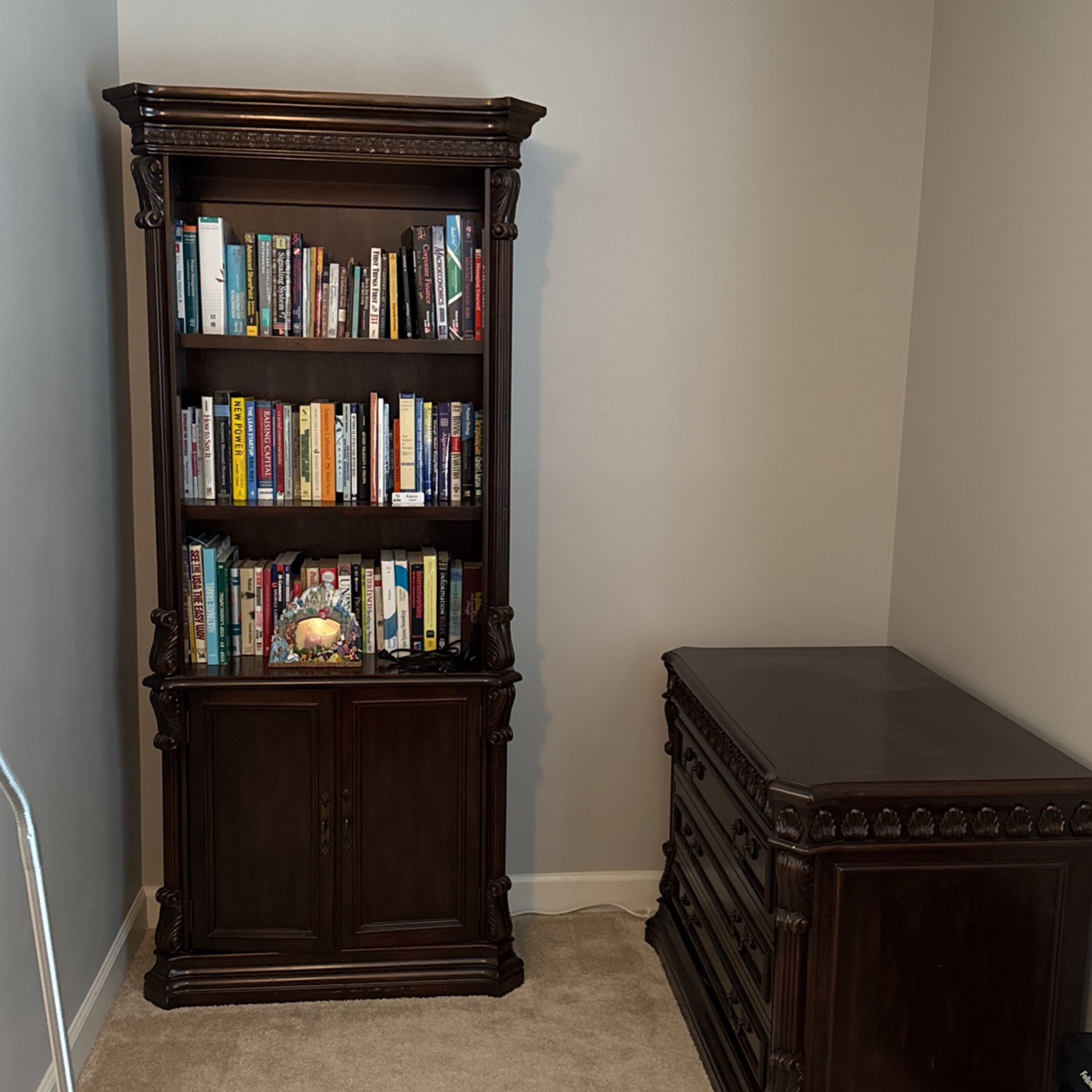 Office Desk, Bookshelf And Filing Cabinet