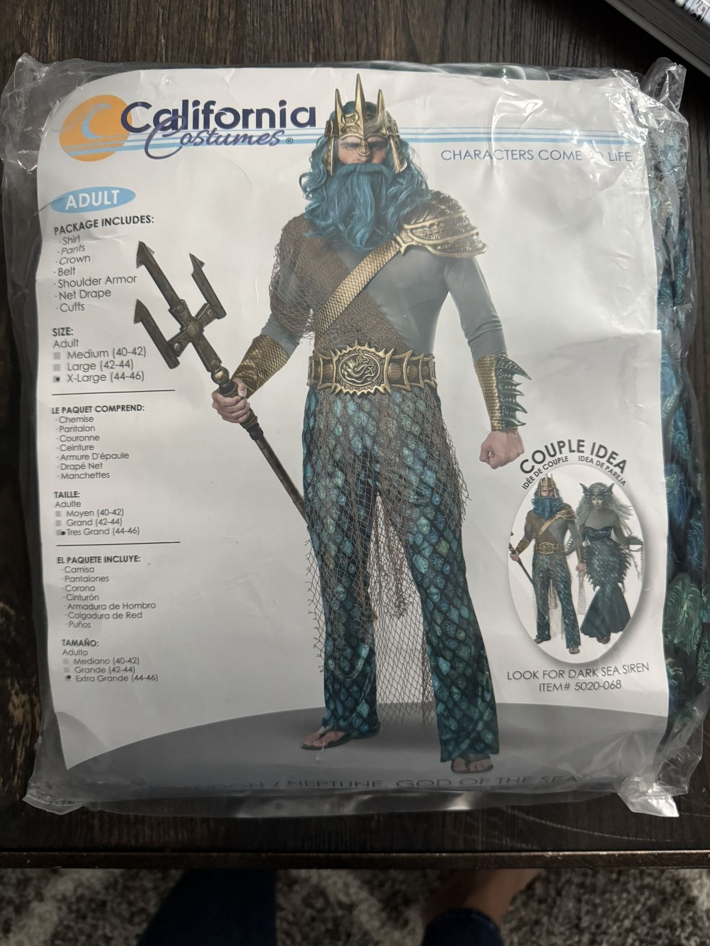California Costumes Neptune God Of The Sea XL - New Never Opened