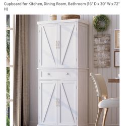 72" Tall Kitchen Pantry Cabinet, Farmhouse Cupboard 
