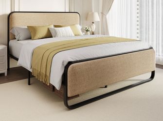 Beige Queen size platform bed frame